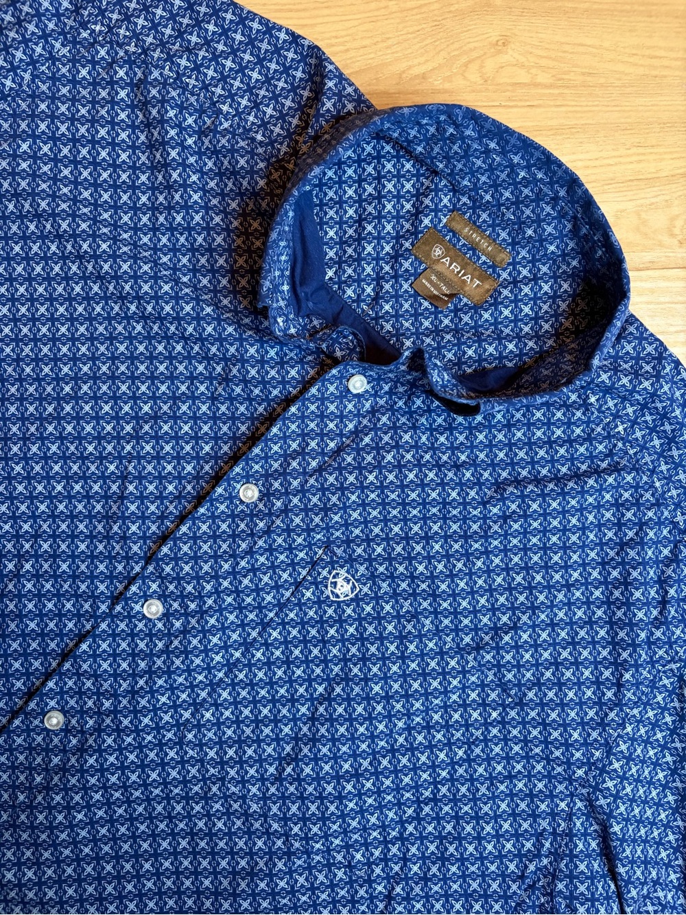 Ariat Mens XL Tall Blue White Geometric Tile Short Sleeve Western Shirt 10030584